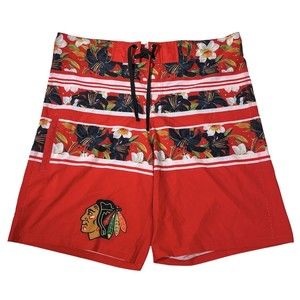 NHL Official Licensed Chicago Blackhawks Board‎ Shorts Big Logo Red Aloha  Sz 38